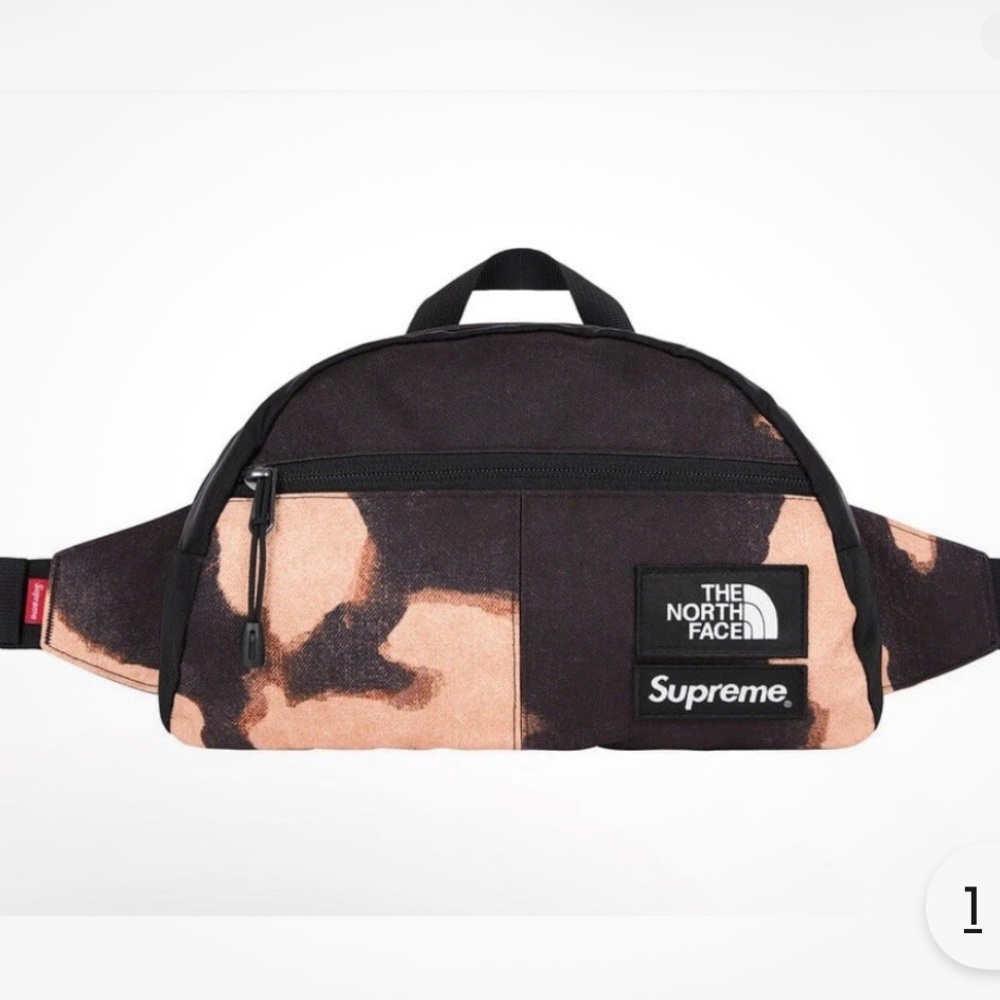 Supreme & The North Face Tan and black bleached denim fanny pack bag